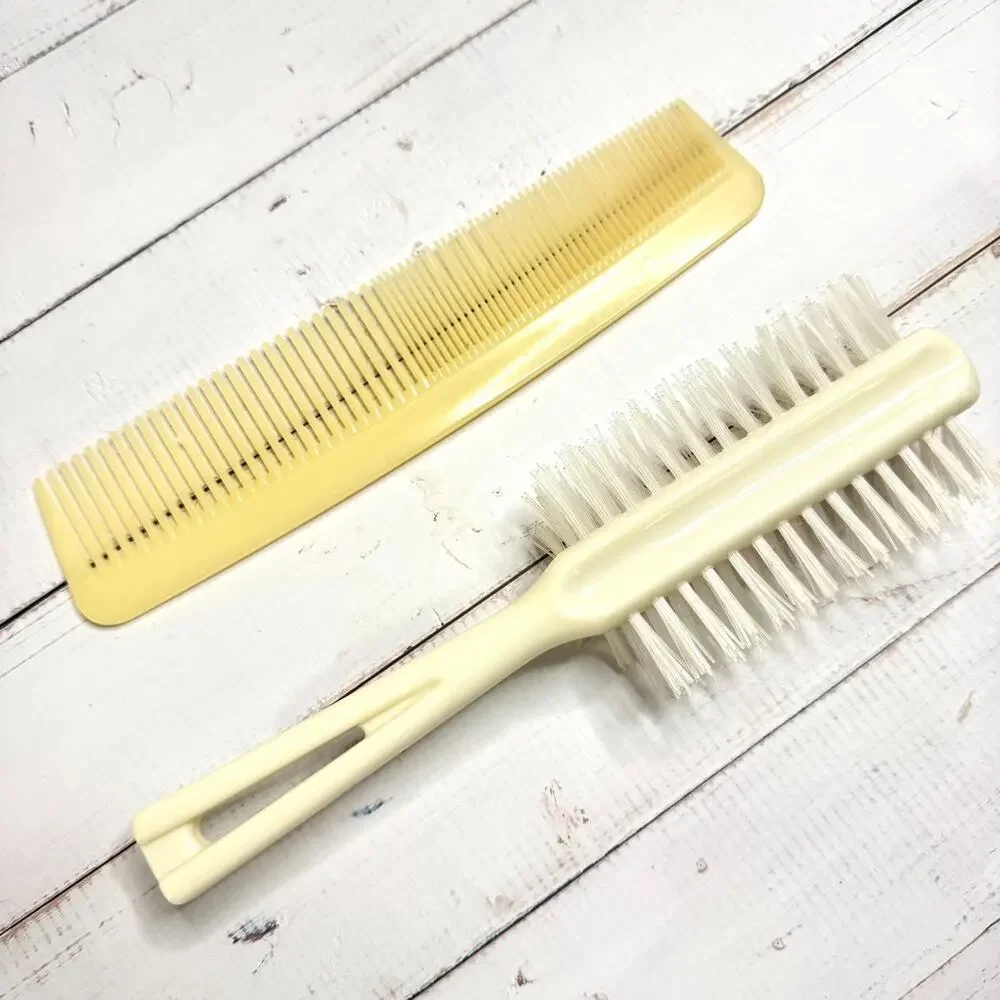 Vtg Hair Brush & Comb Nylon Stanley Dupont Cream 5 Row Bristle Half Round USA
